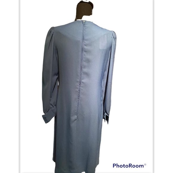 LESLIE FAY VINTAGE PEWTER BLUE DRESS sz 10 - Picture 4 of 4